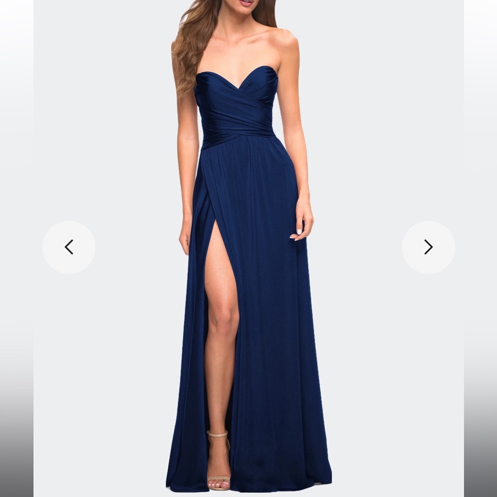 La Femme Navy Blue Ruched Bodice Surplice Formal Gown Bridesmaid Dress Size 10